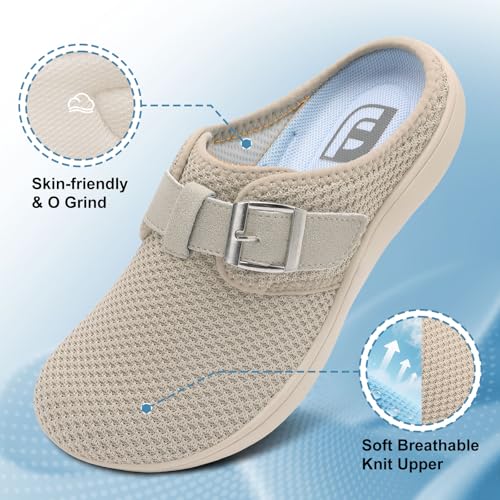 JOINFREE Womens Wide Slippers Mules Zero Drop Barefoot Walking Diabetic Slipper for Swollen Edema Arthritis Extra Wide Width Comfort Slip on Sandals Indoor & Outdoor Use Beige Size 7 by JOINFREE - Used condition - Image 4