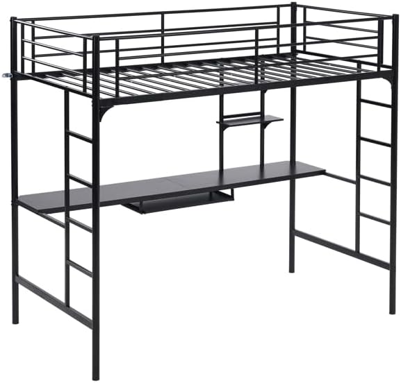 Generic 198 * 143 * 182cm with Table Shelf Elevated Bed Iron Bed Black