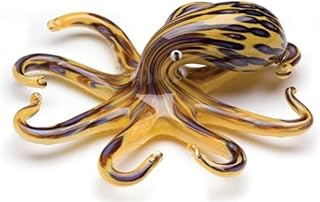 New Hand Blown Glass Yellow and Blue Ringed Octopus Paperweight Ocean Marine Sea