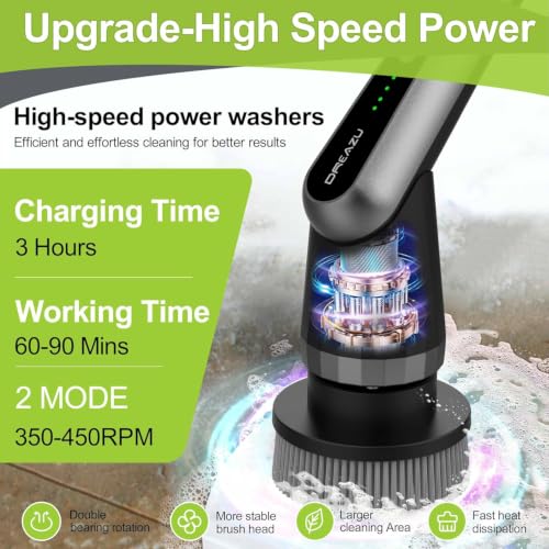 Image of Dreazu Pro Electric Spin Scrubber, 10-in-1 Cleaning Brush with Retractable Handle, 44 lbs High Torque Variable Speed Shower Scrubber for Bathroom, Kitchen, Tile Floors, Bathtub, Toilet & Car