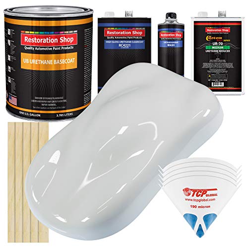 Restoration Shop - Championship White Urethane Basecoat with Clearcoat Auto Paint - Complete Medium Gallon Paint Kit - Professional High Gloss Automotive, Car, Truck Refinish Coating