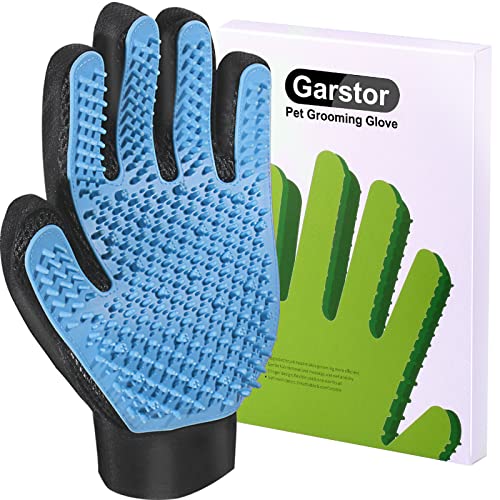 Garstor Guantes de Aseo para Mascotas, Manopla Masaje para Perros y Gatos, Guante depilatorio suave para mascotas con muñequera ajustable, Adecuado para Mascotas de Pelo Largo y Corto(Un par-Azul) Cover