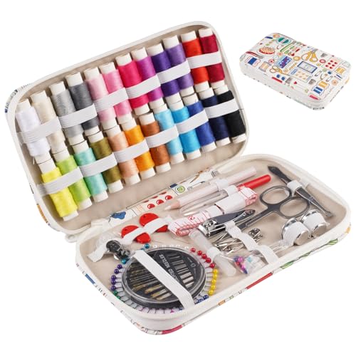 Nähset mit 130 Nähzubehör, Nähset Grundausstattung Sewing Kit, tragbares Nähzubehör für Zuhause, Nähzeug Geschenke für Mama Anfänger Reisende Kinder mit enthält Nähgarn Nähnadeln Schere Maßband