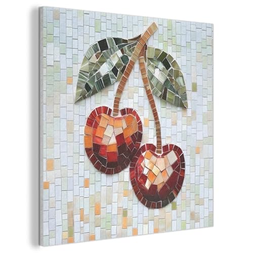 Décoration murale en feutre salon design mosaïque rouge cerise 60x60