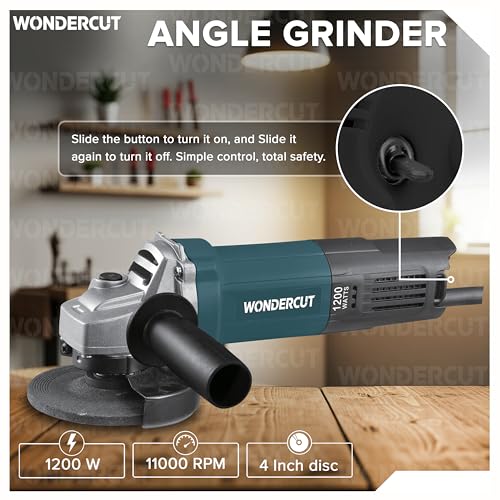 Image of WONDERCUT Angle Grinder WC-AG-807+5, 1200W Professional Copper Armature, Disc Dia 100mm,11000 RPM for Cutting Grinding & Polishing with 5Pcs Cutting Wheel & Protective Guard |Slim Body & Back Switch