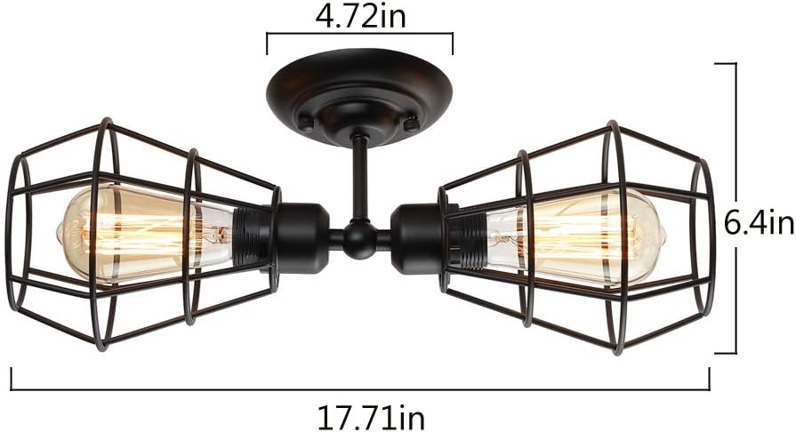 KOONTING 2-Light Industrial Bathroom Vanity Light, Metal Wire Cage Wall Sconce, Vintage Wall Lamp Light Fixture for Bathroom Dressing Table Mirror Cabinets Vanity Table Living Room Porch (1 Pack)