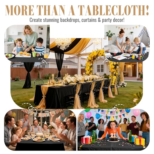Image of 600FT X 54IN Plastic Table Cloth Disposable, Black Table Cover Roll