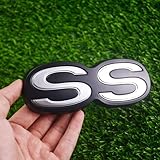 1Pc 1971 1972 Chevelle El Camino Super Sport SS Rear Bumper Emblem Letters with Hardware Replacement for SS (Silver Black)