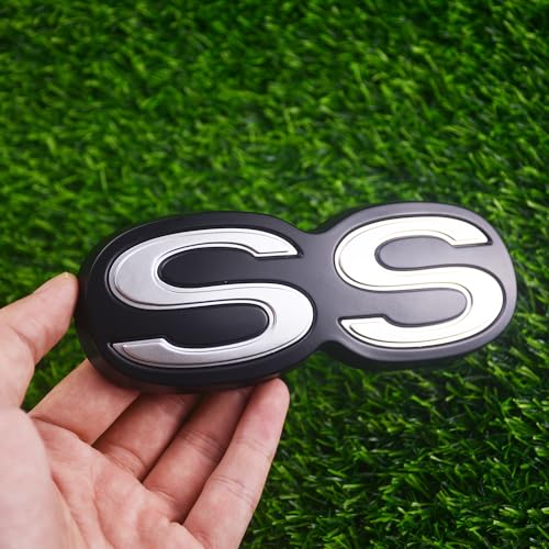 Image of 1Pc 1971 1972 Chevelle El Camino Super Sport SS Rear Bumper Emblem Letters with Hardware Replacement for SS (Silver Black)