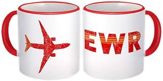 USA Newark Airport New Jersey EWR : Gift Mug Travel Airline Pilot AIRPORT - White w/Red Handle