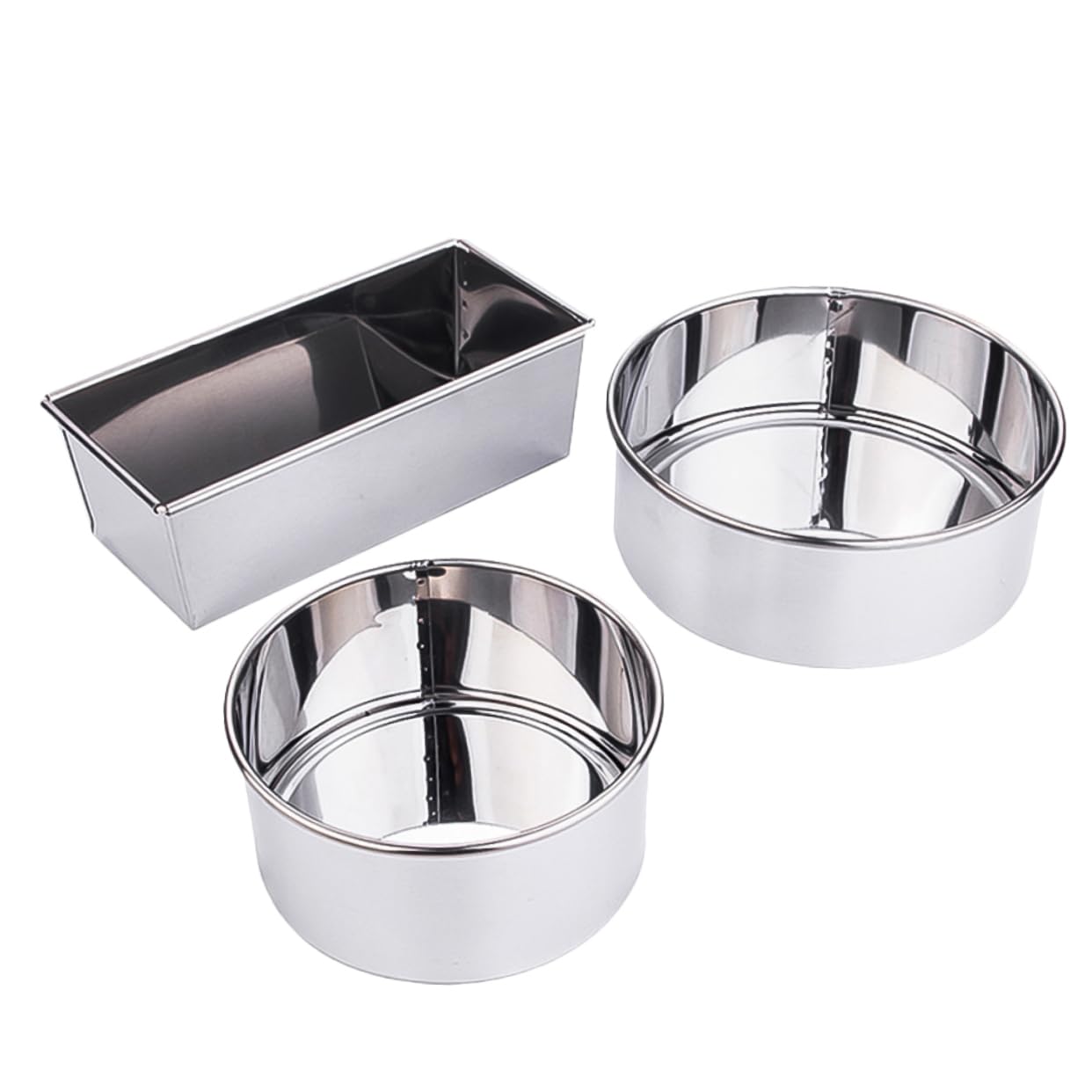 OKUMEYR 3pcs Stainless Steel Cake Mold Round Rectangle Baking Molds for Home Kitchen for Muffins and Desserts Bakeware for Baking