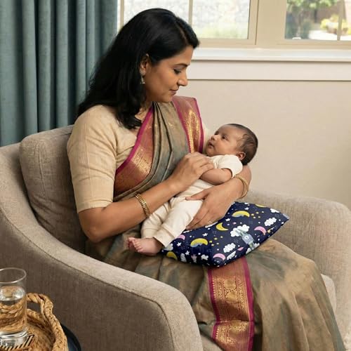 Image of a baby cherry Feeding Pillow for New Born Baby, Breastfeeding Pillow, Nursing Pillow, Baby Feeding & Support Pillow, Soft Cotton with Washable Cover, 32x21 cm