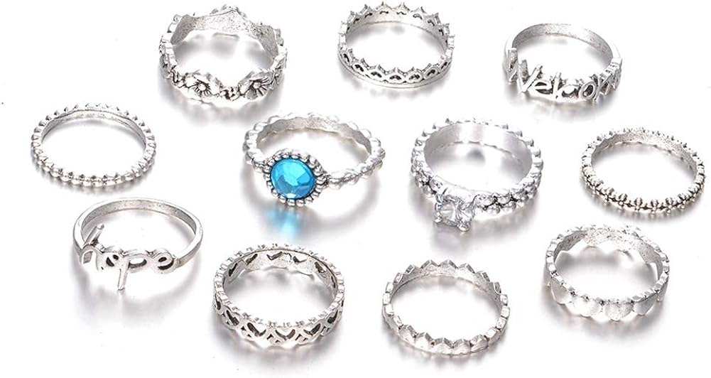 junshi11 11Pcs Rings for Teen Girls,Stackable Rings Set,Hope Heart Zircon