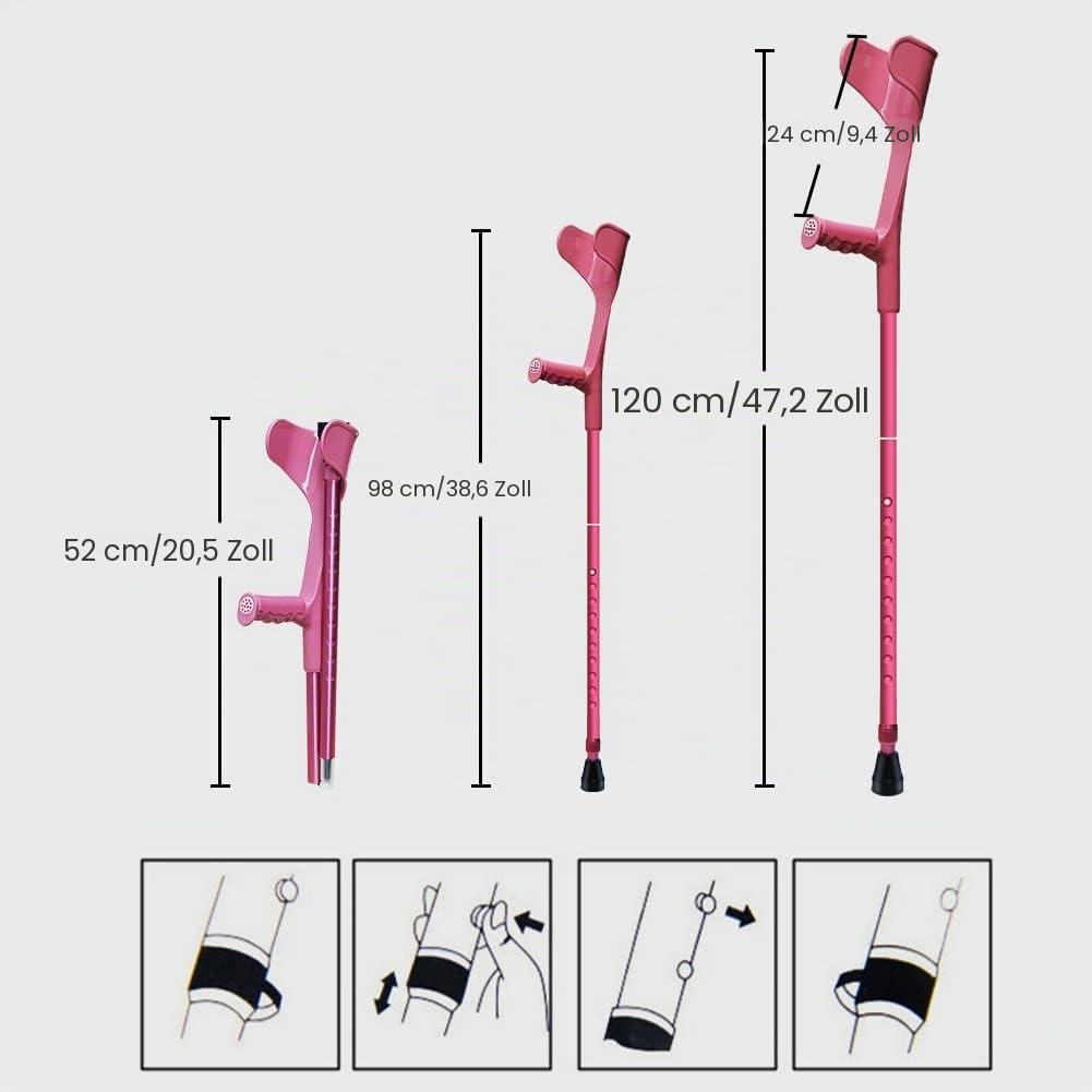 1 Paar Unterarmgehstützen Gehhilfen Faltbar Krücken Paar Mit Ellbogenstütze, 100kg Belastbar, Für Kinder, Jugendliche, Senioren (Schwarz/Rosa/Blau) (Color : Pink)