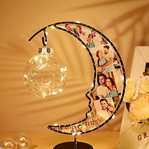 Personalized Photo Moon Light Table Lamp - Custom 6 Photo, Battery Powered Shape Bedside Light Desk Lamp, Christmas LED Decorative Lamp, Love Gifts for Couples Friends Family