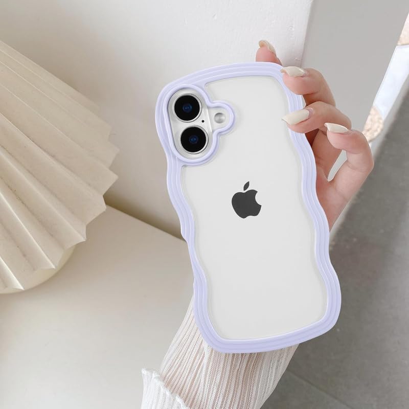 Image of ZR021 for iPhone 17 Back Case Cover | Wavy Border Transparent | Slim Fit | Camera Protection | Shockproof TPU Case - Purple