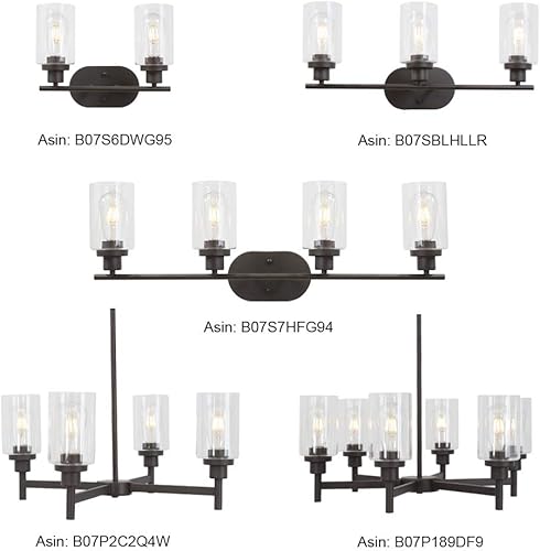 Miniatura 9 de VINLUZ Candelabro contemporáneo de 6 luces de níquel cepillado moderno cilindro de iluminación colgante de vidrio transparente sombreado clásico
