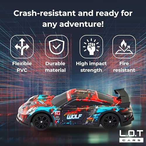 Image of L.O.T TOYS Night Wolf Remote Control Car | 20Kmph, 2.4Ghz | Rc Drift Car, Rc Car, Drift Car Remote Control, Flexible PVC Shell, Long Range Remote with Multi LED Lights (Fire)