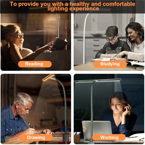 Image of ELEPHANTBOAT Tall LED Desk Lamp for PC Monitor & Study, Eye-Friendly 3-Color Dimmable 2700K-6500K USB-Powered Light with Stepless Brightness & Controller for Reading, Study, Workbench (Black)