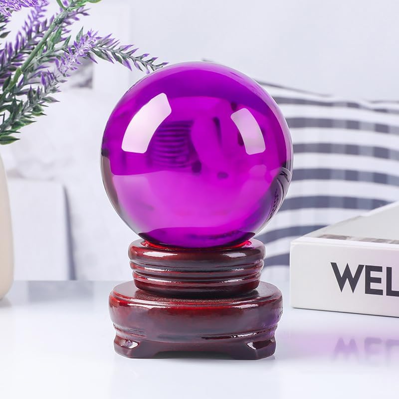 Multi Color Transparent Crystal Ball Crystal Ball Ornaments Home Decorations Paperweight Ornaments Feng Shui Decorations Crystal Base,Purple,80mm