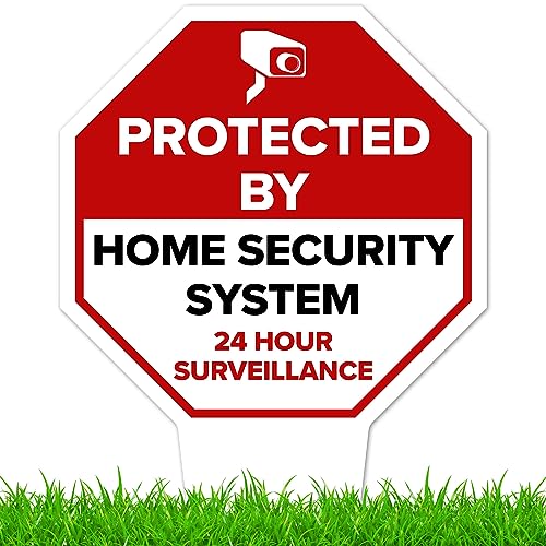 Image of Protected by Home Security System Sign, 11x21, Heavy Duty Integrated Ground Stakes, Indoor /Outdoor Use, Rust Free Aluminum Composite, Made in USA by My Sign center