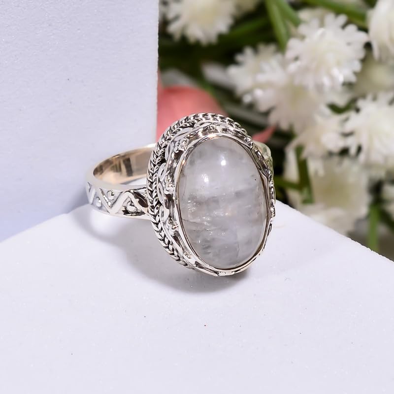 Bague en argent sterling 925 et pierre de lune ovale unique - 5