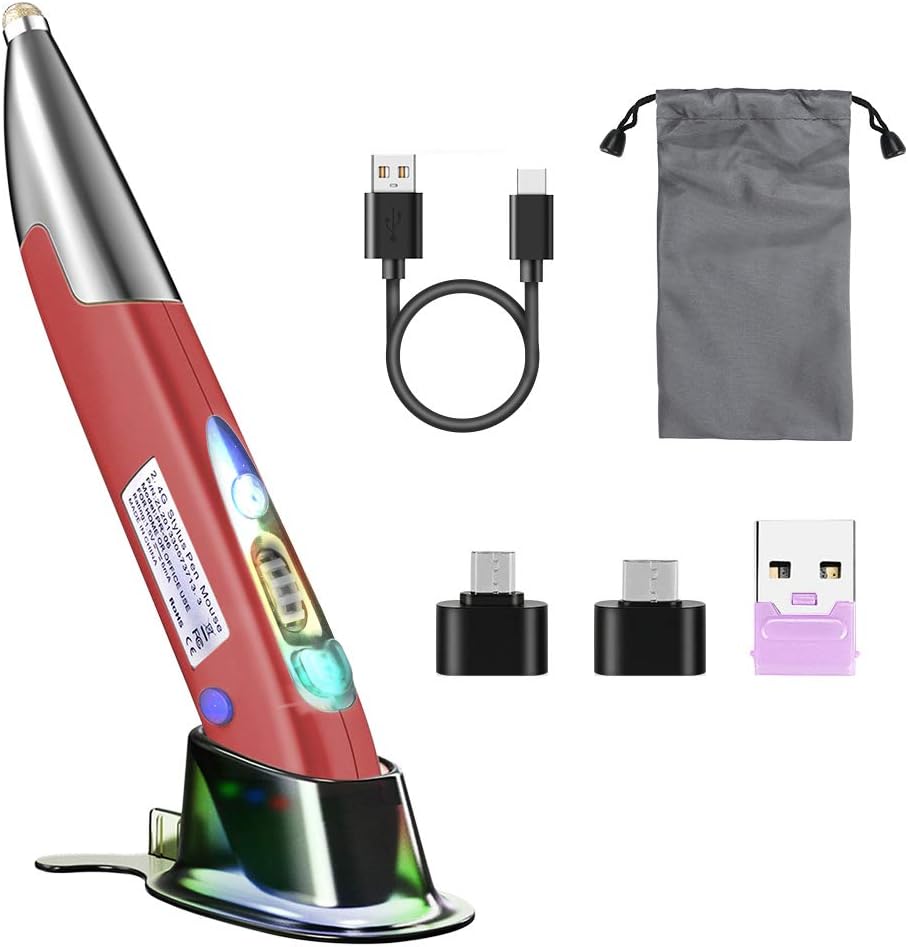 Wireless Optical Pocket Pen Mouse, Jhua 2.4GHz USB Wireless Mouse Pen with Stylus Function Adjustable 800/1200/1600 DPI Handwriting Rechargeable Pen Mouse Wireless for Laptop Android Tablet PC