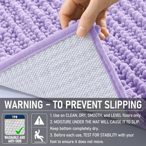 Image of OLANLY Long Bathroom Rugs Runner 70x24, Thick Soft and Absorbent Chenille Bath Mat, Non-Slip, Machine Washable Quick Dry Bath Rugs for Tub Shower Floor, Home Decor Accessories, Lavender