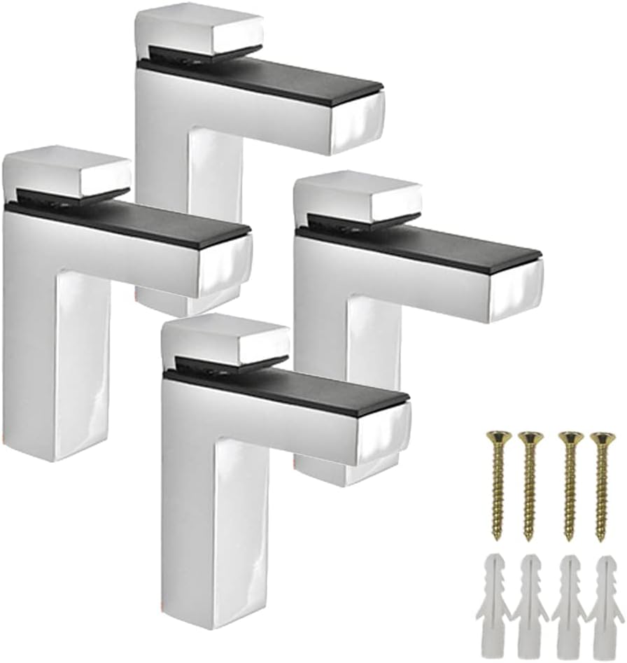 4PCS Glass Shelf Brackets Adjustable Glass Shelf Mounting Brackets Glass Shelf Wall Brackets Suit for 3-28MM Thickness Glass, S