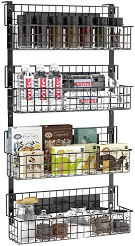 X kang 4 Tier Magnetic Spice Racks For Wall Mount Strongly Magnetic Spice Shelf with Utility Hooks Refrigerator Spice Storage Kitchen Storage Rack for Placing Seasoning Bottles (Black)