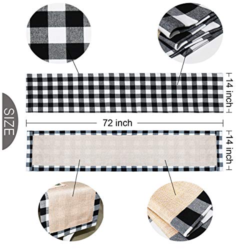 Senneny Christmas Table Runner Burlap & Cotton Black White Plaid Reversible Buffalo Check Table Runner For Christmas Holiday Birthday Party Table Home Decoration, 14 X 72 Inch #TOP1
