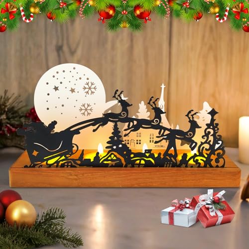 Advent Kerzenhalter, Kerzenständer Weihnachten, Kerzenhalter Adventskranz für 4 Teelicht, Weihnachten Kerzentablett Metall mit Holz Haltern, Weihnachtem Adventsgesteck, Tisch Adventsdeko