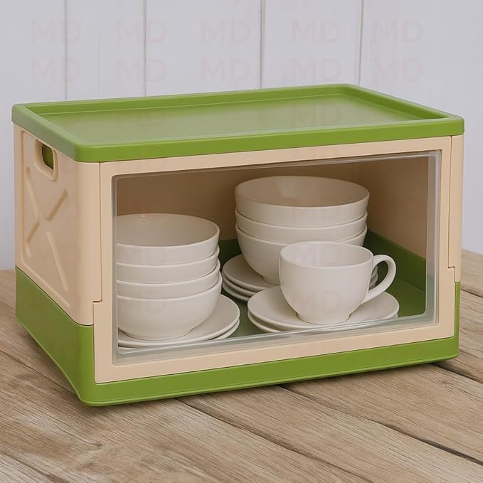 mechdel Storage Plastic for Closet Organizers,Cupboard rack,Folding Storage Box, Stackable Storage with Open Front Door, with wheels (Parrot Green, 1PCS-(72L))Made in India 4