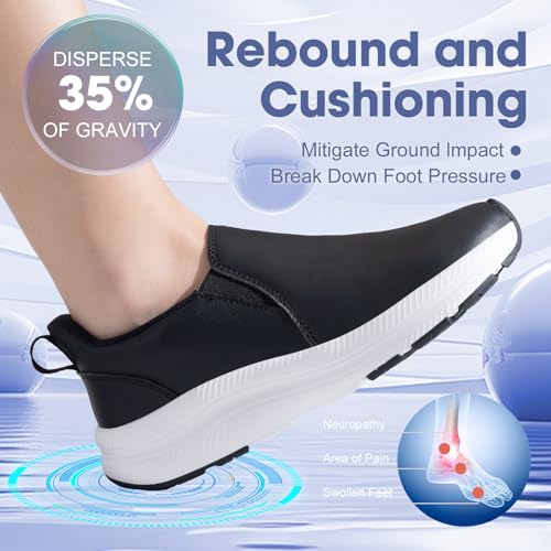 Image of ZOVE Wide Toe Box Shoes Women Wide Width Waterproof Leather Hands Free Nursing Sneakers Ultra Light Extra Wide Walking Sneakers Non-Slip Chef Diabetes Nurse Work Shoes