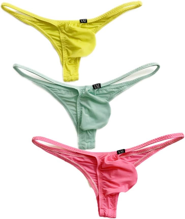 COMLIFE Men's Ice Silk Bikini Thongs Underwear Low Waist Half Back Coverage Triangle Briefs Underwear Underpanties