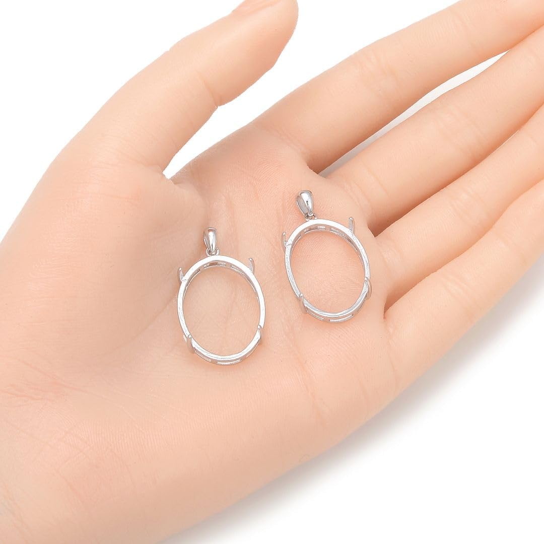 2pcs Adabele Authentic 925 Sterling Silver Hypoallergenic Open Back Bezel Blank Tray Setting for 25mm x 18mm Oval Cabochon Pendant Drop DIY Craft Jewelry Making SS100-6