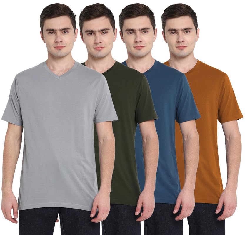 Image of Aventura Outfitters Men's V Neck 100% Cotton Regular Fit T-Shirt (Pack of 4)