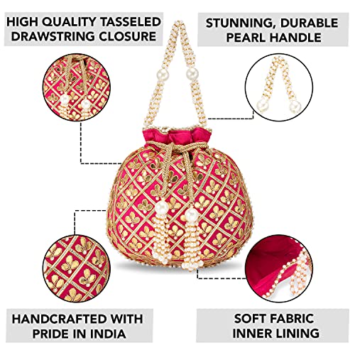 Image of Aheli Embroidered Potli Bag Gift for Women Handmade Ethnic Purse Evening Handbags Stylish Bridal Fashion Clutch Bag