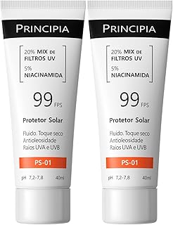 PRINCIPIA, Kit C/ 2 Protetor Solar Facial FPS 99, 20% Mix de Filtros UV + 5% Niacinamida PS-01 com 40ml - Produto 10 mais recomendado com 0 estrelas