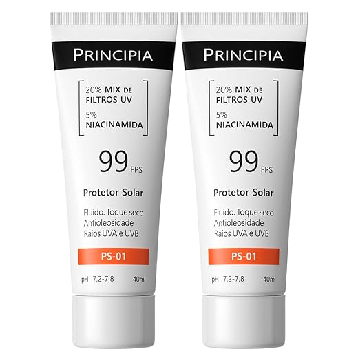 PRINCIPIA, Kit C/ 2 Protetor Solar Facial FPS 99, 20% Mix de Filtros UV + 5% Niacinamida PS-01 com 40ml