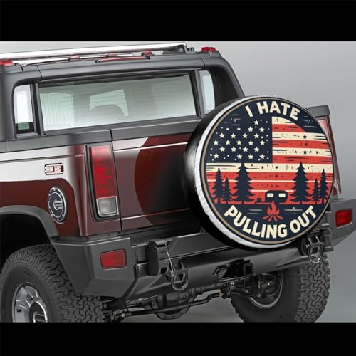 Image of Universal Fit Spare Tire Cover for RV, SUV, and Camper Trailers - Weatherproof Wheel Protector, Flag I Hate Pulling Out Decorative Camper Spare Tire Cover 17 in