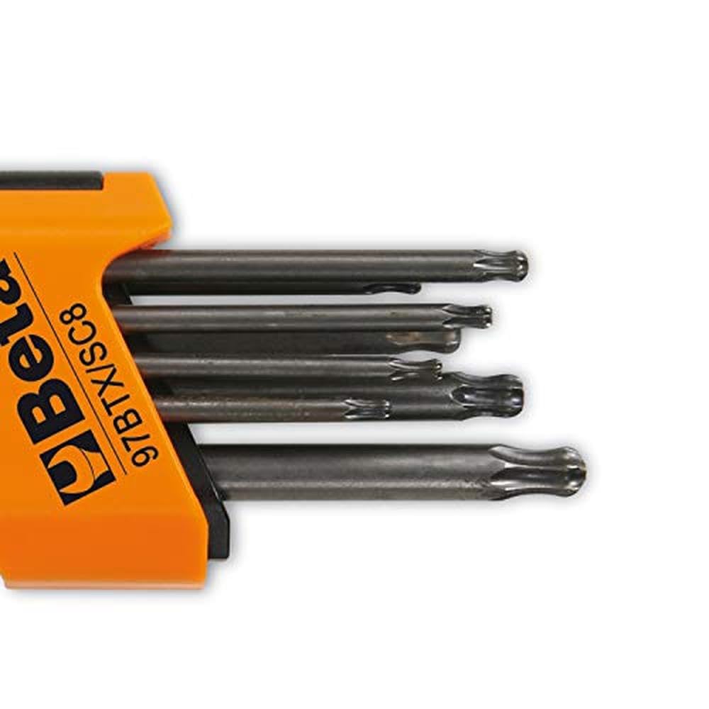 BETA - Set 8 Chiavi Torx con Impugnatura Cromate Professionali, Serie Chiavi Maschio Piegate Ergonomiche per Serraggio Viti Torx, Misure T8 T10 T15 T20 T25 T27 T30 T40, 97TTX/S8