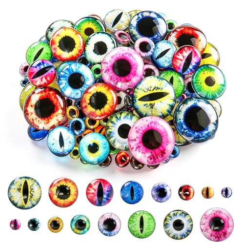 TOAOB 160pcs Glass Dragon Eyes Assorted Colors Cabochon Eyes 6mm to 30mm Half Round Dragon Eyes for Clay Doll Making Sculptures Props and DIY Jewelry Making Findings