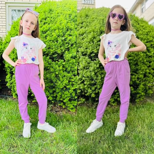 BIG ELEPHANT Girls Quick Dry Active Athletic Joggers, Kids Pull-on Lounge Joggers with Pocket4