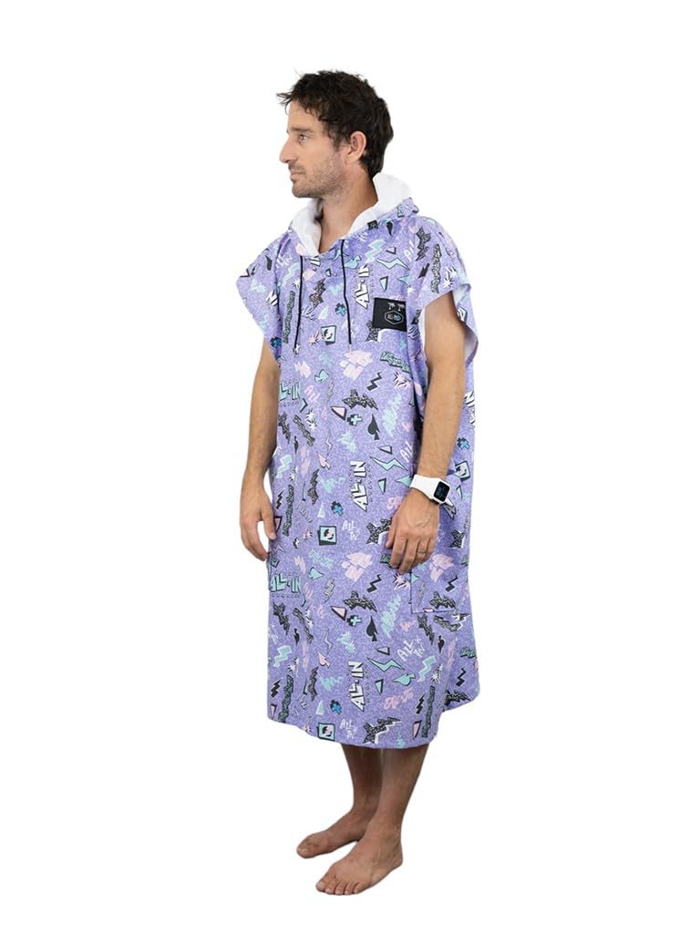ALL-IN - Poncho de Voyage Travel Poncho - Microfibre 100% Recyclée - Surf, Bain et Plage - Forme Classique Coupe Droite à Capuche - Taille Unique