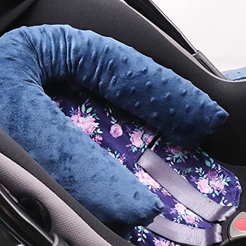 Baby Carseat Headrest And Strap Covers, Purple Floral Minky Infant Strollers Head Support & Seat Belt Cover, Toddler Strollers Headrest And Neck Cover, Car Accessories For Newborn Boys & Girls #TOP2