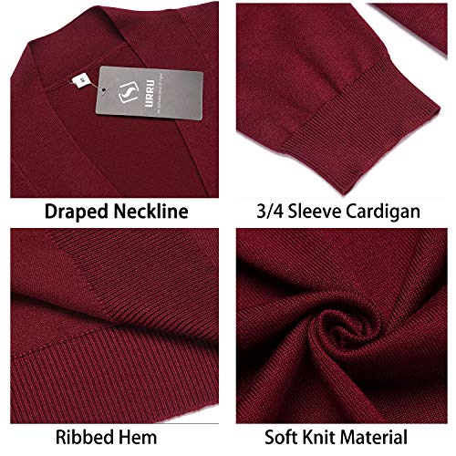 Image of URRU Women's Classic 3 /4 Sleeve Open Front Cropped Cardigan Sweater Lightweight Knit Short Shrugs