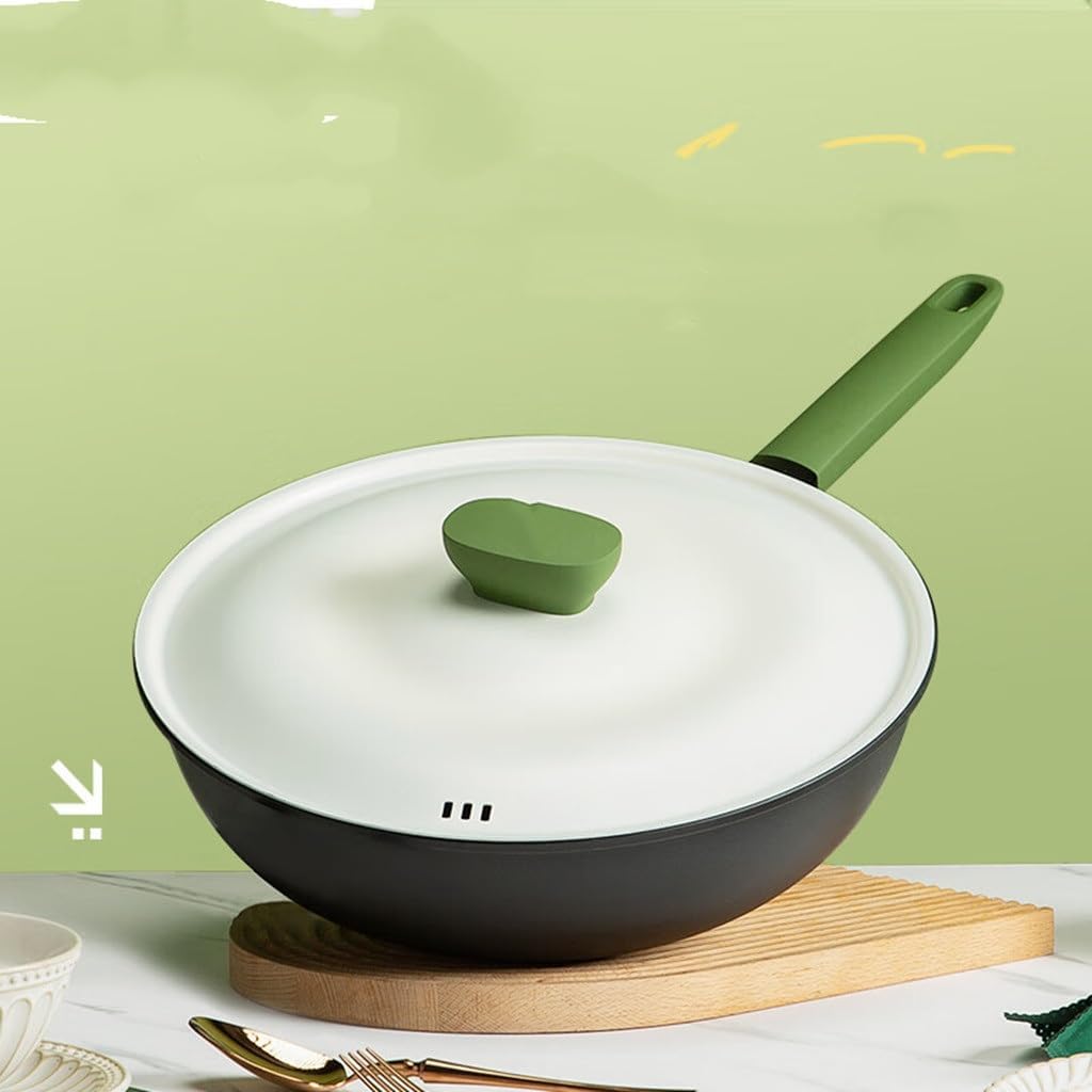 HBJWOV Milk Cover Pot Kitchen Household Pan Stir-fry Iron 30cm Flat Bottom Easy To Clean
