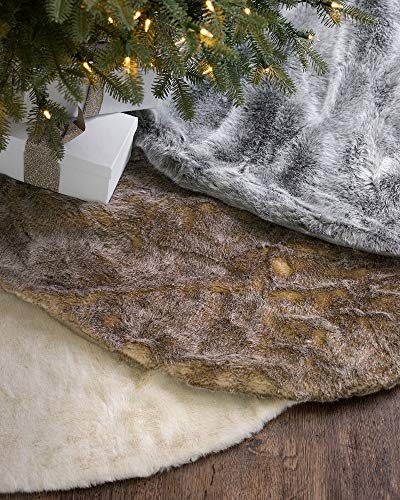 Balsam Hill Lodge Faux Fur Tree Skirt, 72 inches, Ivory White