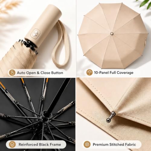 Image of ginoya brothers Premium Auto Open & Close Compact Travel Umbrella for Men & Women With 10 Durable Ribs Strong Wind Resistant Folding Easy to Carry Umbrella For Sun & Rain